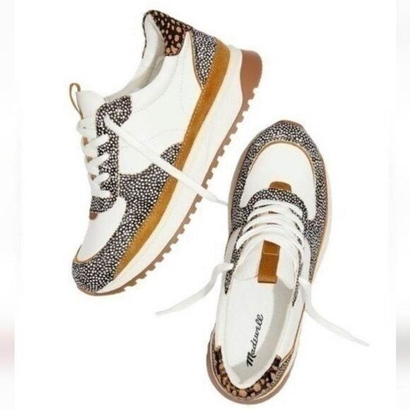 NEW Madewell Kickoff Trainer Sneakers Leather and Spot Mix Calf Hair Size 9 NIB - Picture 2 of 13